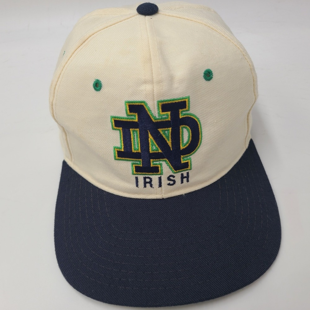 Vintage Notre Dame Fighting Irish Hat Snapback New Era Pro Model Cream Blue NCAA
